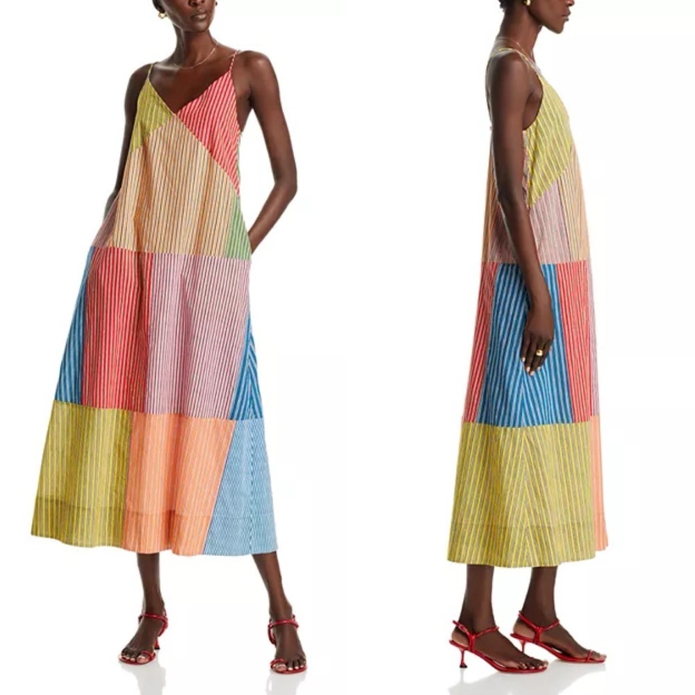 RHODE Nadia Maxi Dress Multi Stripe Patchwork Cotton Size 0 NWT - Picture 2 of 9